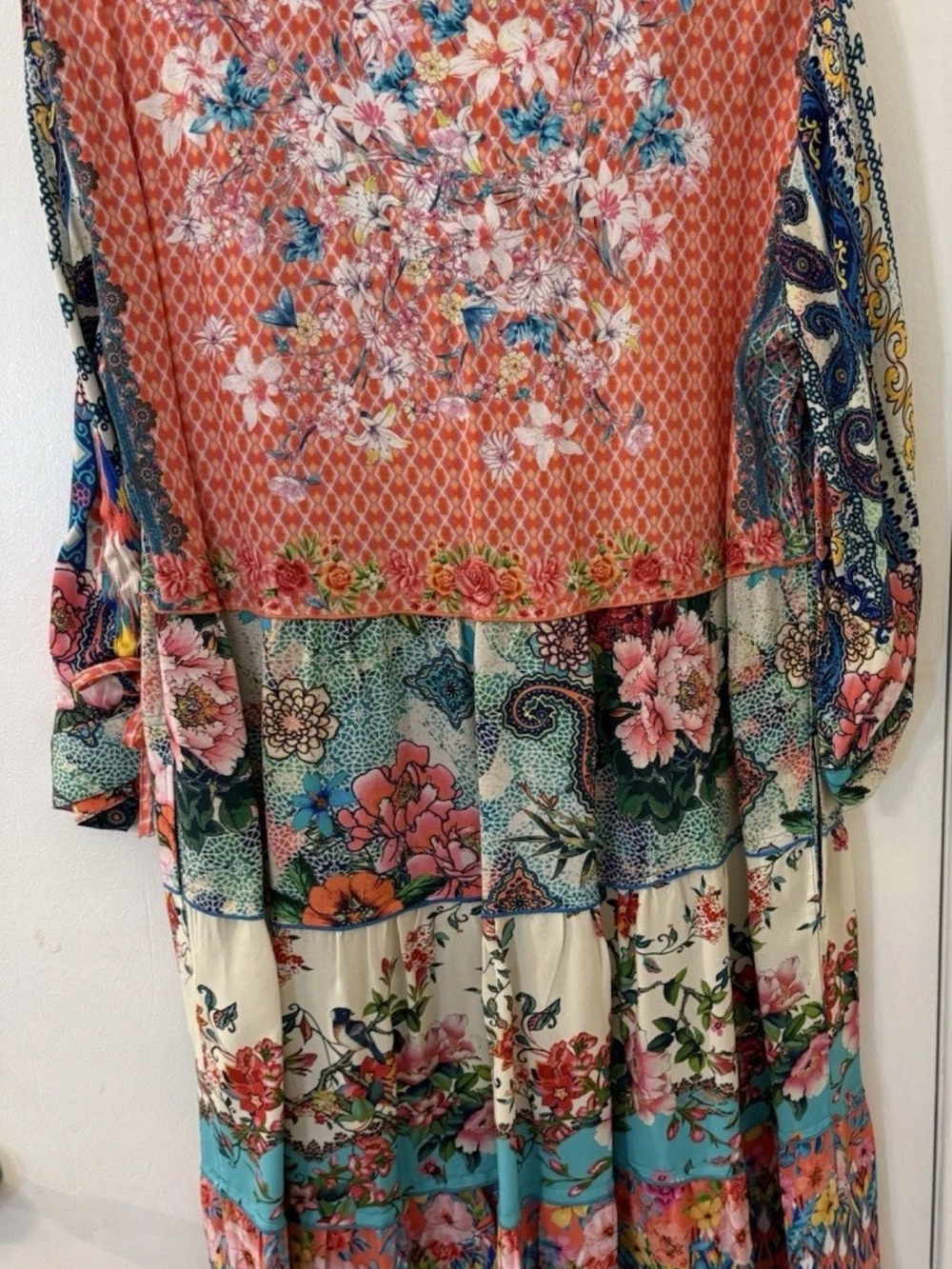 John Mark Orange Floral Midi Dress with Blue Trim - Picture 3 of 6